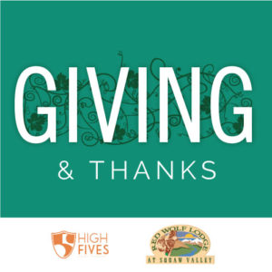 Giving and Thanks - Red Wolf Lodge at Squaw Valley and High Fives Foundation